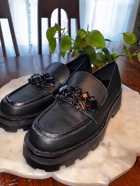 Karl lagerfeld Black Embellished Leather Loafers